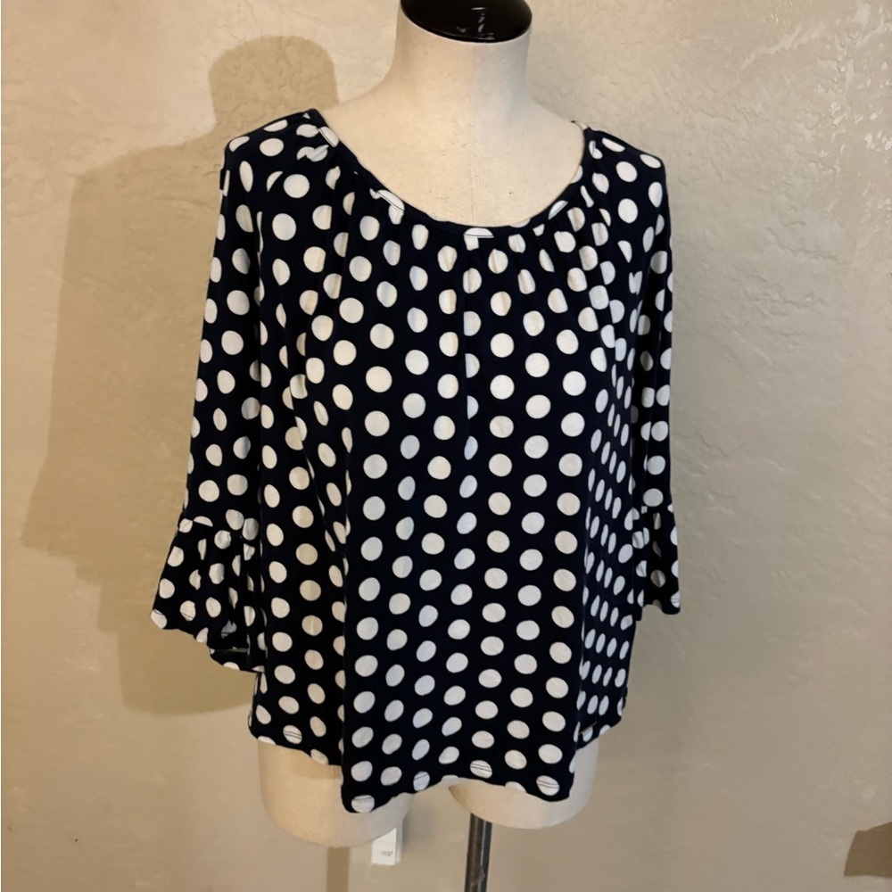 Michael Kors Polka Dot Scoop Neck Women's Top - Navy and White Sz S
